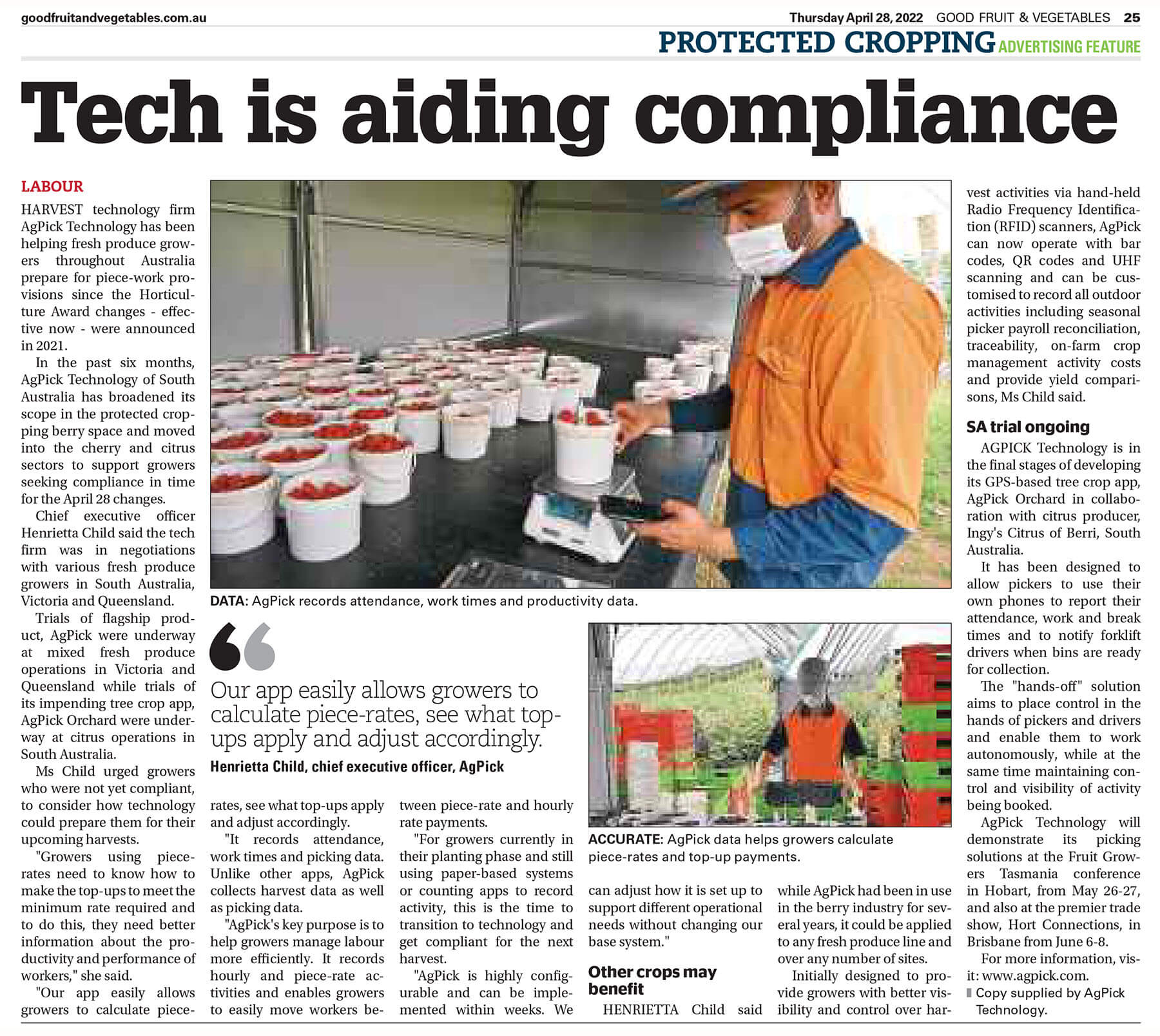 Good Fruit Vegetables - Tech is aiding compliance - AgPick