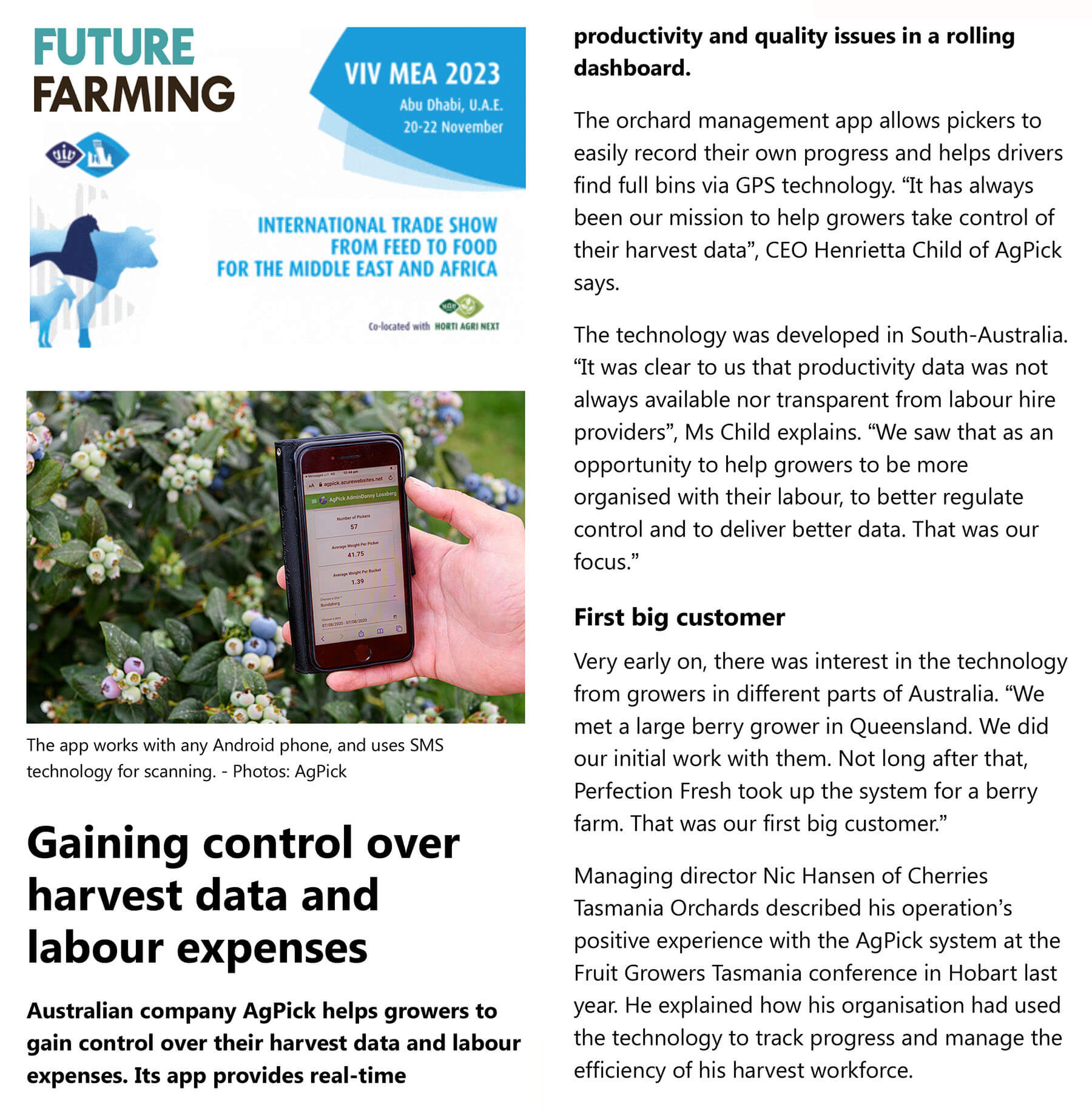 Gaining control over harvest data and labour expenses - Future Farming - AgPick